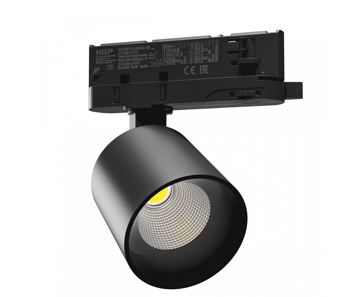 Spectrum 3-faset LED-skinnespot Artemida Max - 3000K - 12-42W DIP Switch kan dæmpes - 100x96 - Sort