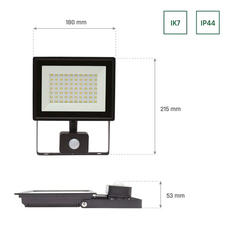 Spectrum ALT LED projektørlampe med sensor - 50W - 4000K - IP44