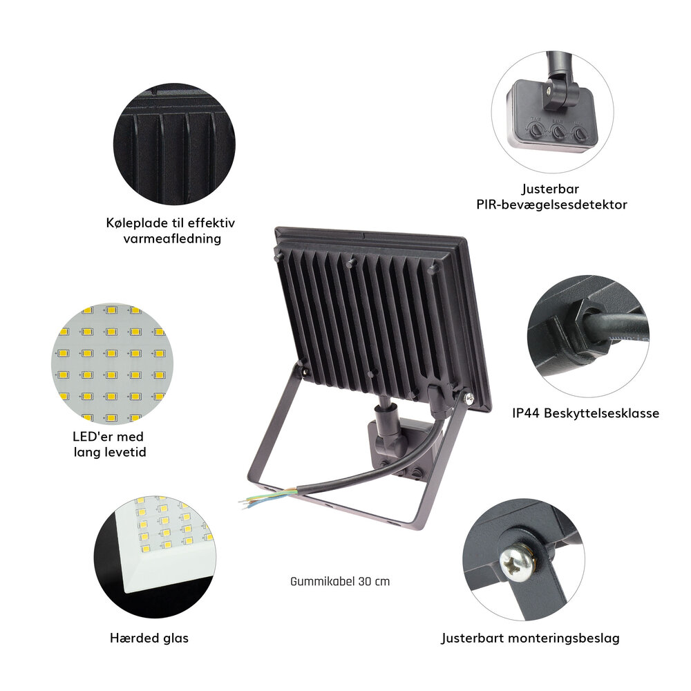 Spectrum ALT LED projektørlampe med sensor - 50W - 4000K - IP44