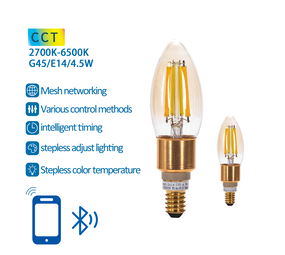 Aigostar LED-pære - Bluetooth Mesh - E14 - 4.5W - G45 - Filament - Inkl. fjernbetjening - Sæt med 2 Aigostar LED-pære - Bluetooth Mesh - E14 - 4.5W - G45 - Filament - Inkl. fjernbetjening - Sæt med 2