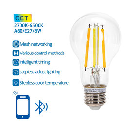 Aigostar LED-pære - Bluetooth Mesh - E27 - 6W - A60 - kugleformet - Filament Aigostar LED-pære - Bluetooth Mesh - E27 - 6W - A60 - kugleformet - Filament