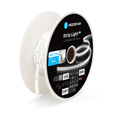 Aigostar LED Lysslange flad - 50 meter - 6500K  Kold hvid - 60 dioder per meter Aigostar LED Lysslange flad - 50 meter - 6500K  Kold hvid - 60 dioder per meter
