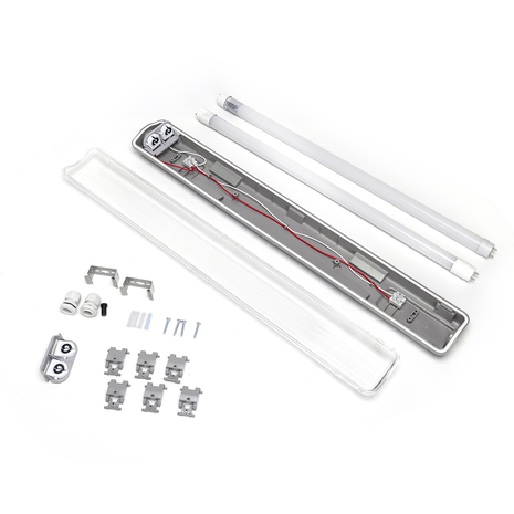 60 cm LED armatur IP65 + 2 LED lysstofrør 9W p/s - 4000K 840 neutralt hvidt lys - Komplet