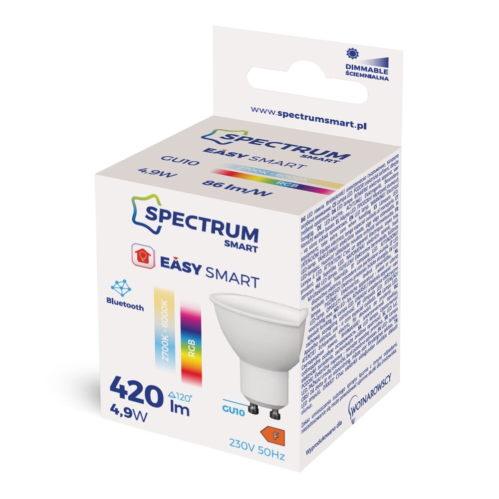 Spectrum Smart LED Spot - GU10 4.9W - RGB+CCT alle lysfarver - Styr med appen - Bluetooth Mesh Spectrum Smart LED Spot - GU10 4.9W - RGB+CCT alle lysfarver - Styr med appen - Bluetooth Mesh
