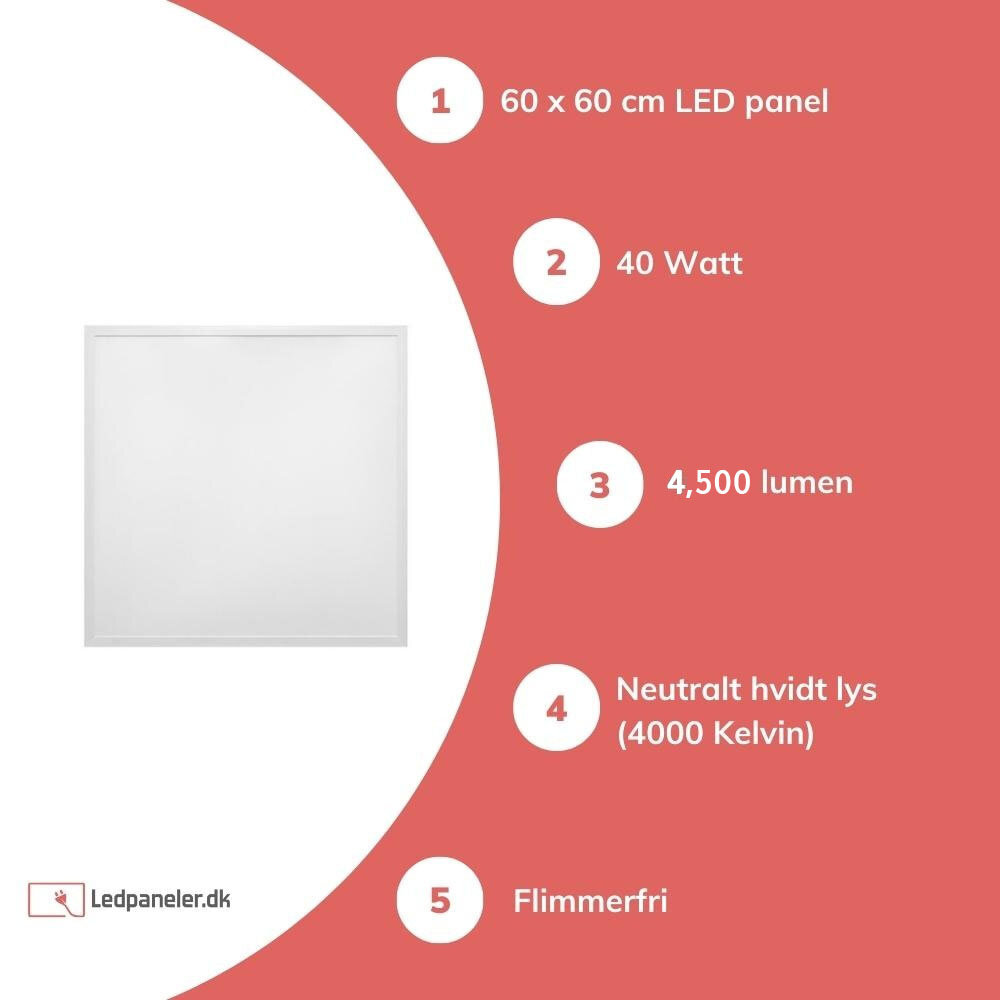 Aigostar LED panel 60x60cm Baggrundsbelyst - 40W 4500lm - 4000K 840 - Flimmerfri - 3 års garanti Aigostar LED panel 60x60cm Baggrundsbelyst - 40W 4500lm - 4000K 840 - Flimmerfri - 3 års garanti