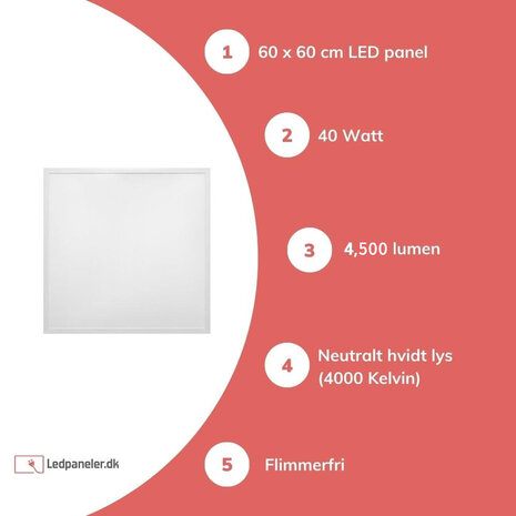 Aigostar LED panel 60x60cm Baggrundsbelyst - 40W 4500lm - 4000K 840 - Flimmerfri - 3 års garanti Aigostar LED panel 60x60cm Baggrundsbelyst - 40W 4500lm - 4000K 840 - Flimmerfri - 3 års garanti
