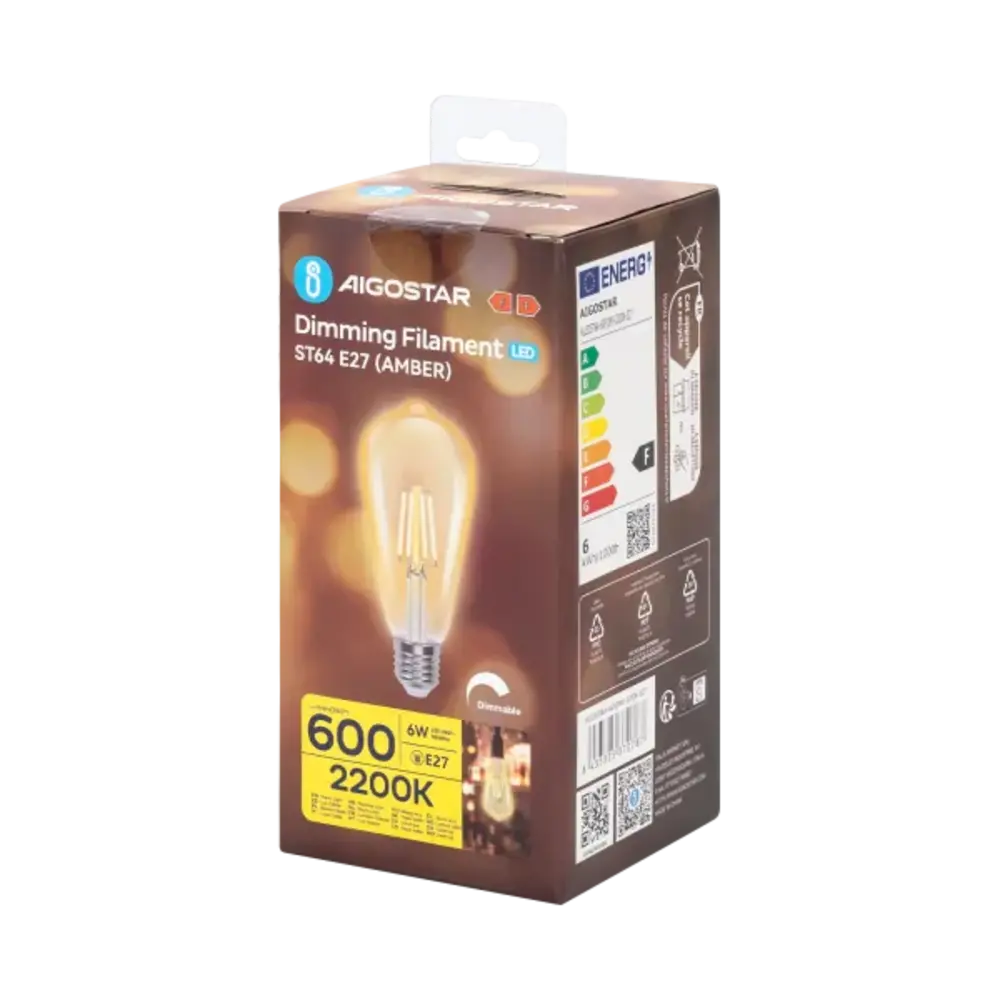 Aigostar LED spot ST64 E27 dæmpbar - 6W erstatter 60W - Valgfri Lystemperatur - filament Aigostar LED spot ST64 E27 dæmpbar - 6W erstatter 60W - Valgfri Lystemperatur - filament