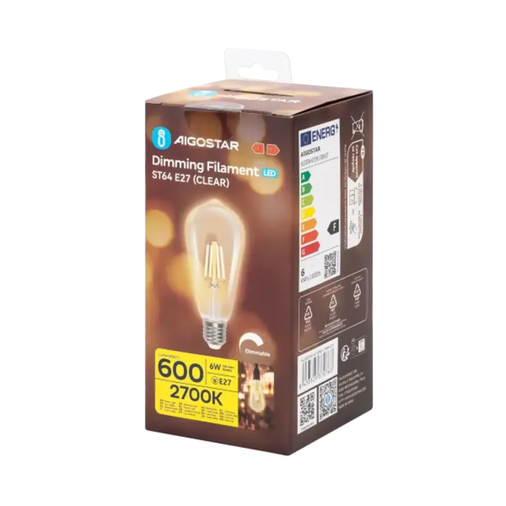 Aigostar LED spot ST64 E27 dæmpbar - 6W erstatter 60W - Valgfri Lystemperatur - filament Aigostar LED spot ST64 E27 dæmpbar - 6W erstatter 60W - Valgfri Lystemperatur - filament