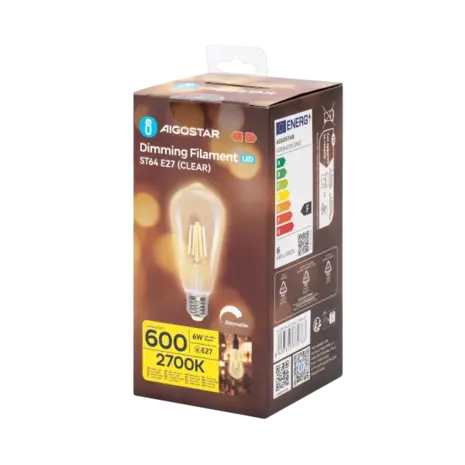 Aigostar LED spot ST64 E27 dæmpbar - 6W erstatter 60W - Valgfri Lystemperatur - filament Aigostar LED spot ST64 E27 dæmpbar - 6W erstatter 60W - Valgfri Lystemperatur - filament