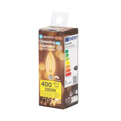 Aigostar LED spot C35 E27 dæmpbar - 4W erstatter 40W - Valgfri Lystemperatur - glødetråd Aigostar LED spot C35 E27 dæmpbar - 4W erstatter 40W - Valgfri Lystemperatur - glødetråd