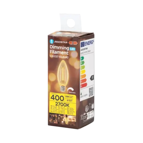 Aigostar LED spot C35 E27 dæmpbar - 4W erstatter 40W - Valgfri Lystemperatur - glødetråd Aigostar LED spot C35 E27 dæmpbar - 4W erstatter 40W - Valgfri Lystemperatur - glødetråd