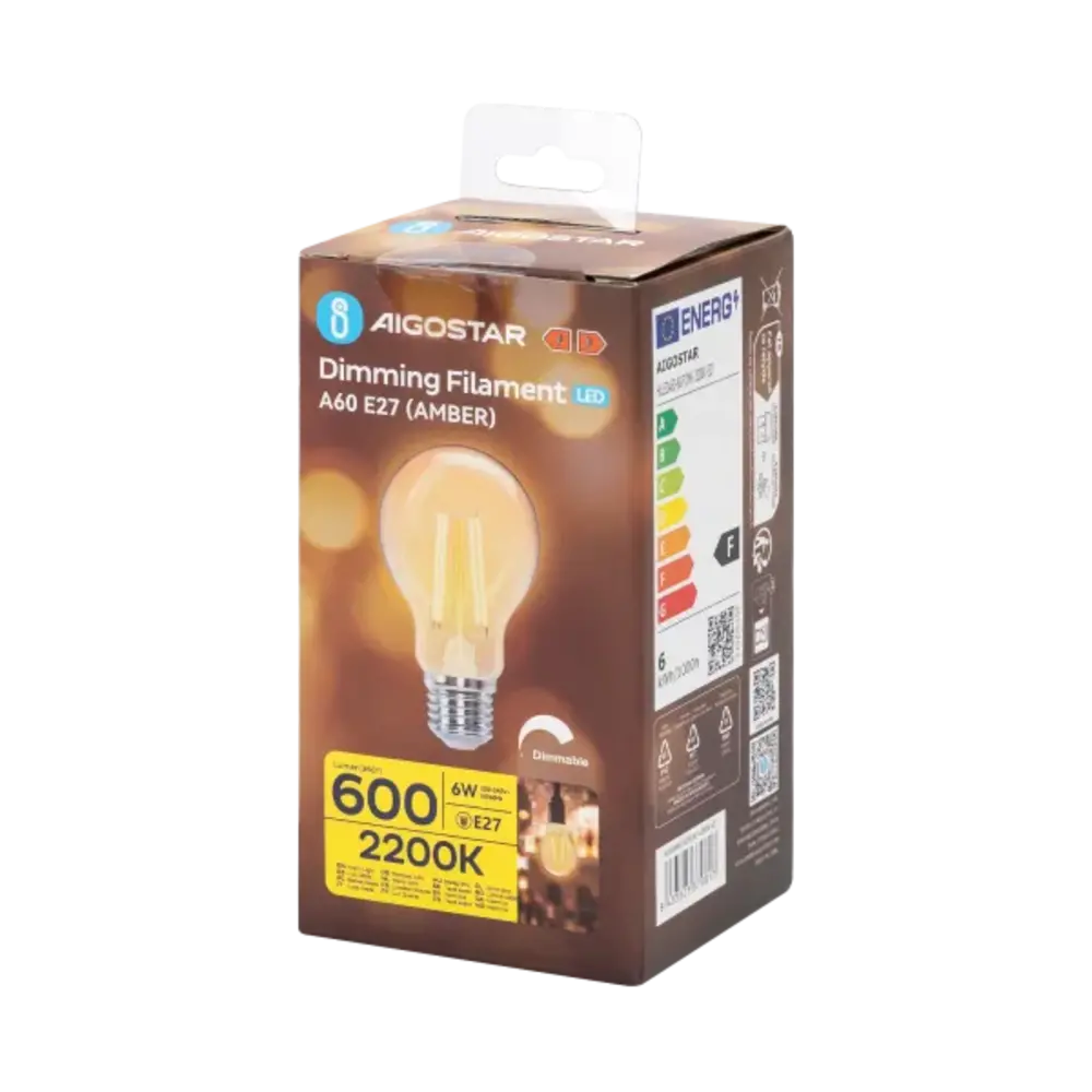 Aigostar LED spot A60 E27 dæmpbar - 6W erstatter 60W - Valgfri Lystemperatur - filament Aigostar LED spot A60 E27 dæmpbar - 6W erstatter 60W - Valgfri Lystemperatur - filament