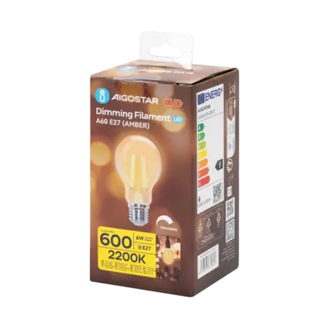 Aigostar LED spot A60 E27 dæmpbar - 6W erstatter 60W - Valgfri Lystemperatur - filament Aigostar LED spot A60 E27 dæmpbar - 6W erstatter 60W - Valgfri Lystemperatur - filament
