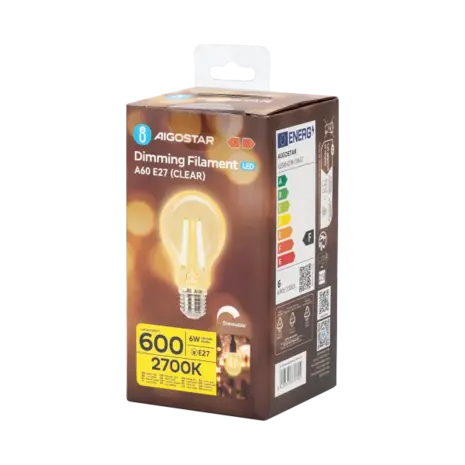 Aigostar LED spot A60 E27 dæmpbar - 6W erstatter 60W - Valgfri Lystemperatur - filament Aigostar LED spot A60 E27 dæmpbar - 6W erstatter 60W - Valgfri Lystemperatur - filament