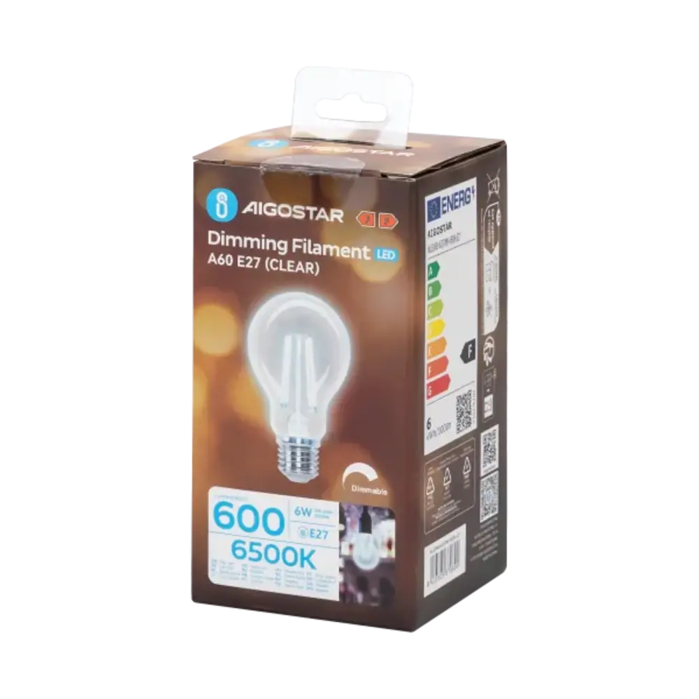 Aigostar LED spot A60 E27 dæmpbar - 6W erstatter 60W - Valgfri Lystemperatur - filament Aigostar LED spot A60 E27 dæmpbar - 6W erstatter 60W - Valgfri Lystemperatur - filament