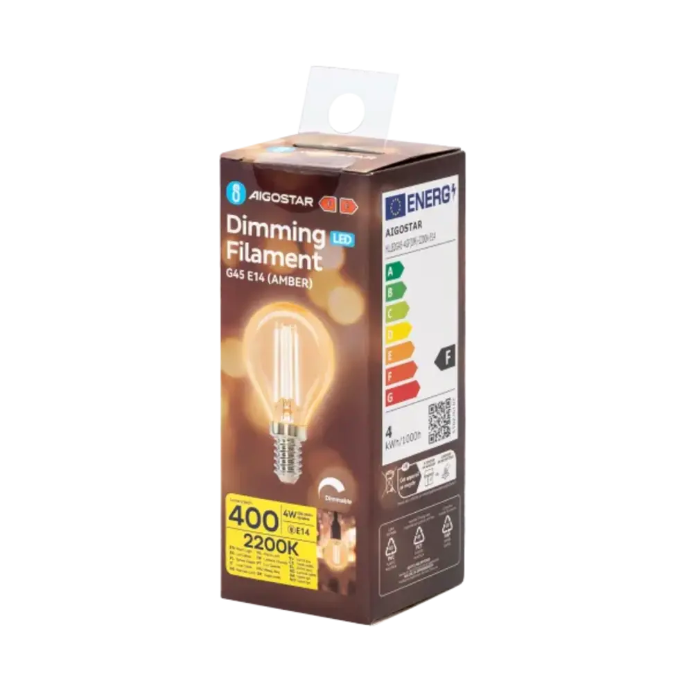 Aigostar LED spot G45 E14 dæmpbar - 4W erstatter 40W - Valgfri Lystemperatur - glødetråd Aigostar LED spot G45 E14 dæmpbar - 4W erstatter 40W - Valgfri Lystemperatur - glødetråd