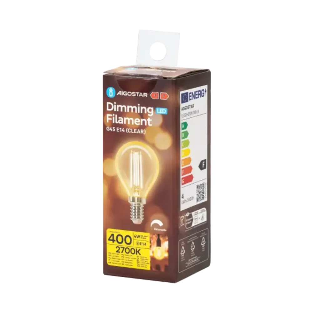 Aigostar LED spot G45 E14 dæmpbar - 4W erstatter 40W - Valgfri Lystemperatur - glødetråd Aigostar LED spot G45 E14 dæmpbar - 4W erstatter 40W - Valgfri Lystemperatur - glødetråd