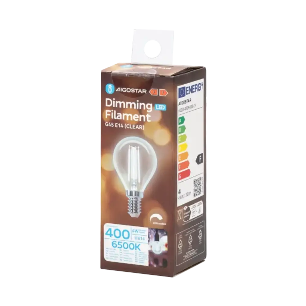 Aigostar LED spot G45 E14 dæmpbar - 4W erstatter 40W - Valgfri Lystemperatur - glødetråd Aigostar LED spot G45 E14 dæmpbar - 4W erstatter 40W - Valgfri Lystemperatur - glødetråd