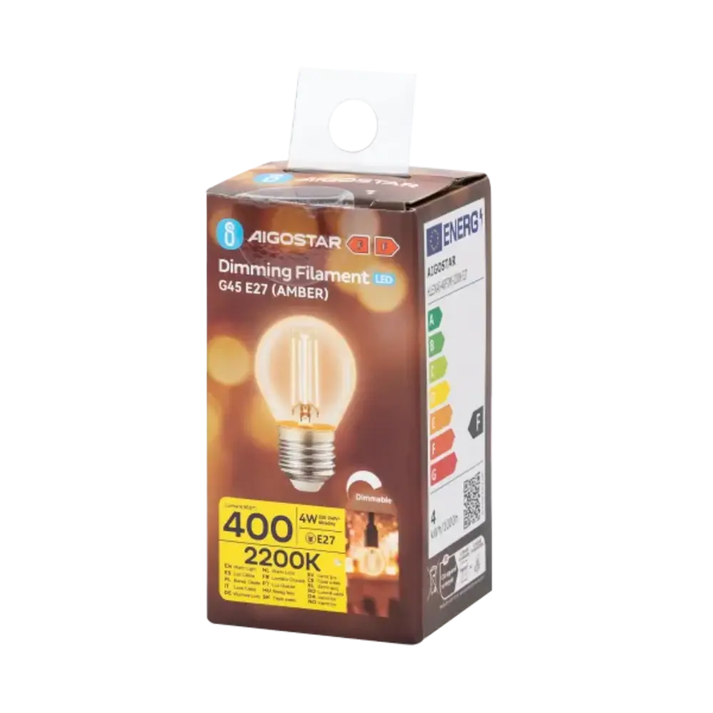 Aigostar LED spot G45 E27 dæmpbar - 4W erstatter 40W - Valgfri Lystemperatur - glødetråd Aigostar LED spot G45 E27 dæmpbar - 4W erstatter 40W - Valgfri Lystemperatur - glødetråd