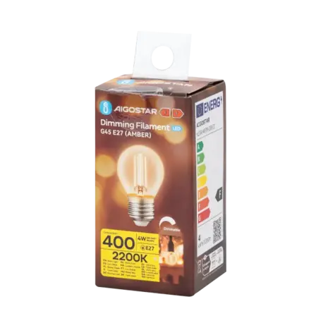Aigostar LED spot G45 E27 dæmpbar - 4W erstatter 40W - Valgfri Lystemperatur - glødetråd Aigostar LED spot G45 E27 dæmpbar - 4W erstatter 40W - Valgfri Lystemperatur - glødetråd