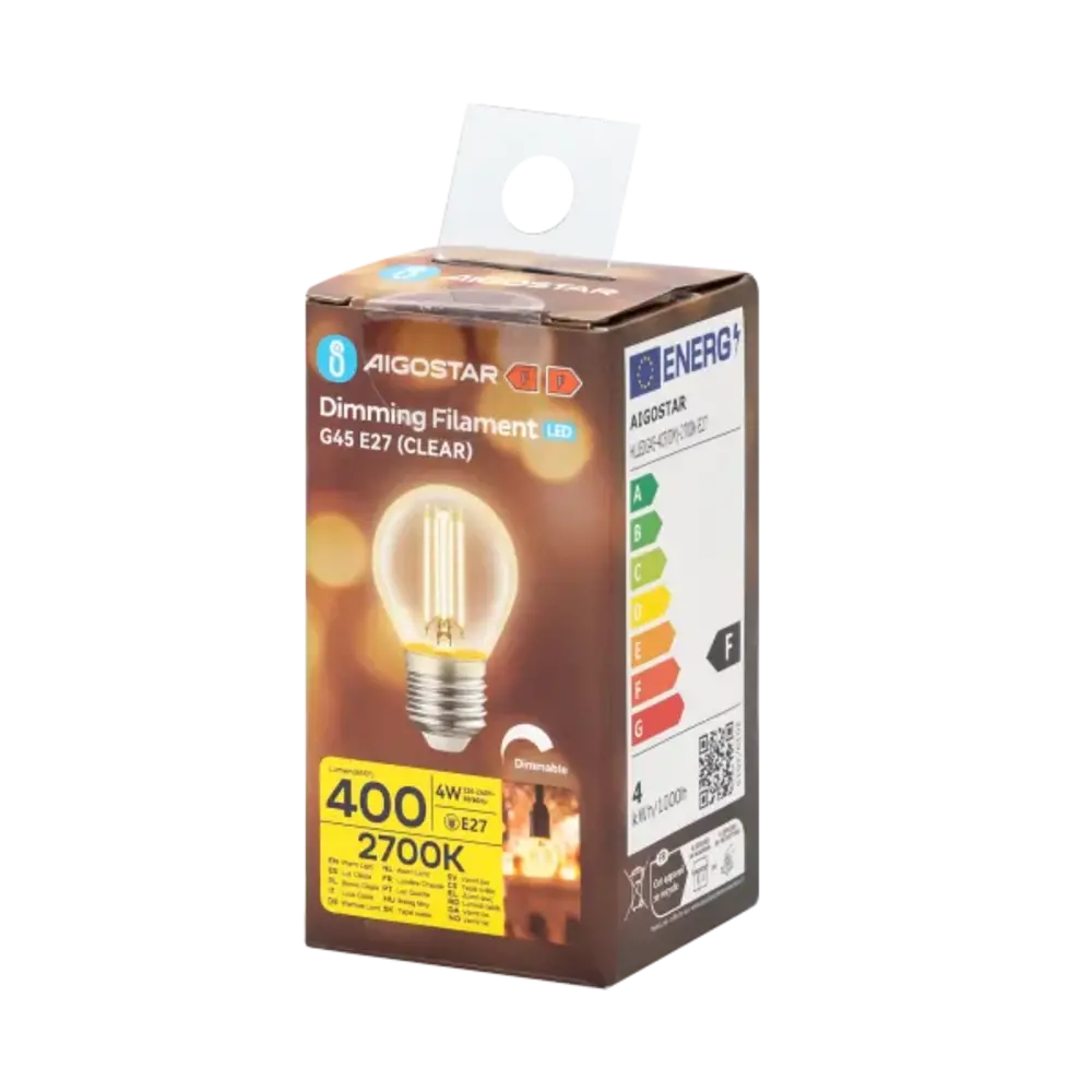 Aigostar LED spot G45 E27 dæmpbar - 4W erstatter 40W - Valgfri Lystemperatur - glødetråd Aigostar LED spot G45 E27 dæmpbar - 4W erstatter 40W - Valgfri Lystemperatur - glødetråd