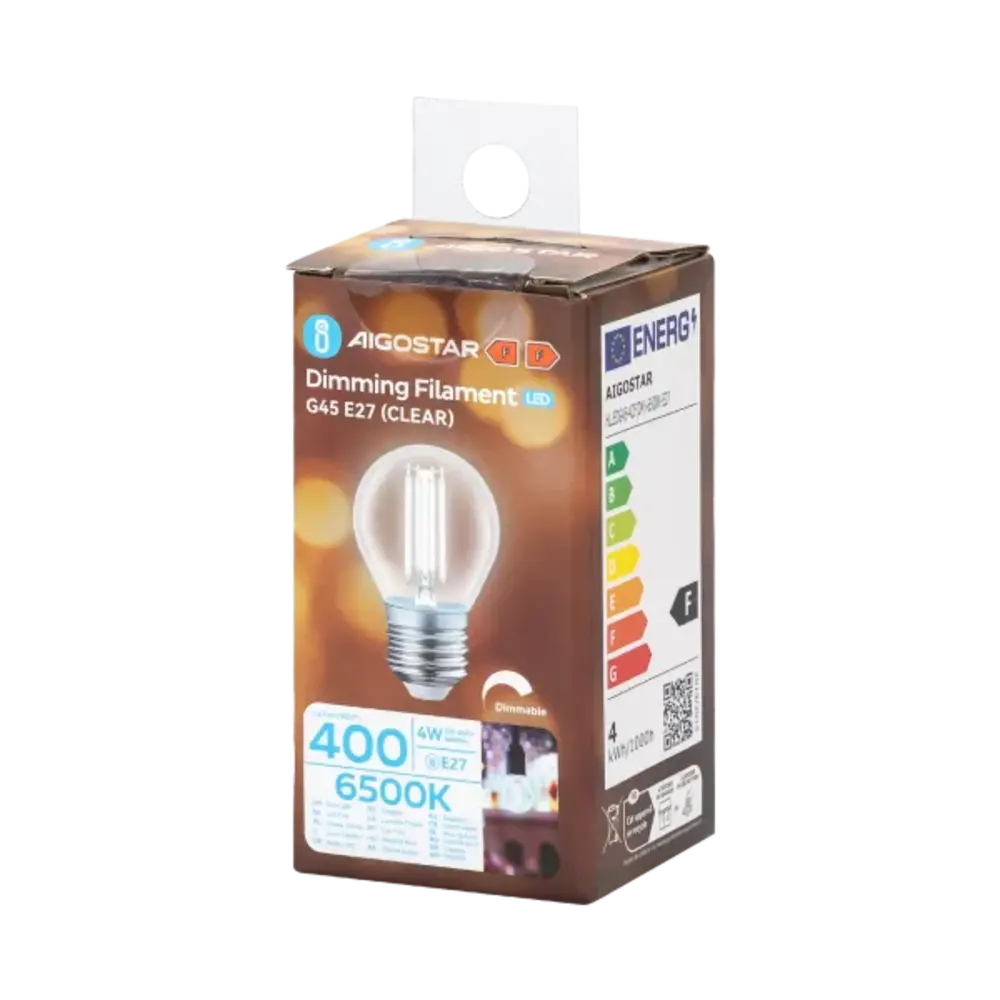 Aigostar LED spot G45 E27 dæmpbar - 4W erstatter 40W - Valgfri Lystemperatur - glødetråd Aigostar LED spot G45 E27 dæmpbar - 4W erstatter 40W - Valgfri Lystemperatur - glødetråd