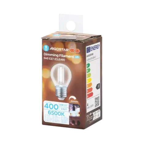 Aigostar LED spot G45 E27 dæmpbar - 4W erstatter 40W - Valgfri Lystemperatur - glødetråd Aigostar LED spot G45 E27 dæmpbar - 4W erstatter 40W - Valgfri Lystemperatur - glødetråd