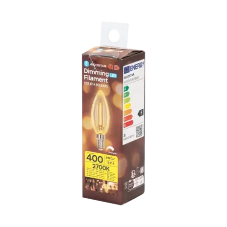 Aigostar LED pære C35 E14 dæmpbar - 4W erstatter 40W - Valgfri Lystemperatur - glødetråd