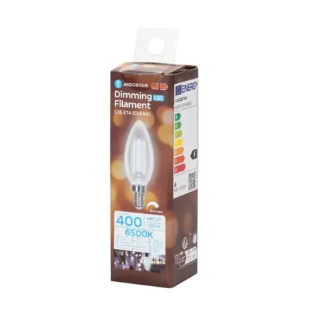 Aigostar LED pære C35 E14 dæmpbar - 4W erstatter 40W - Valgfri Lystemperatur - glødetråd