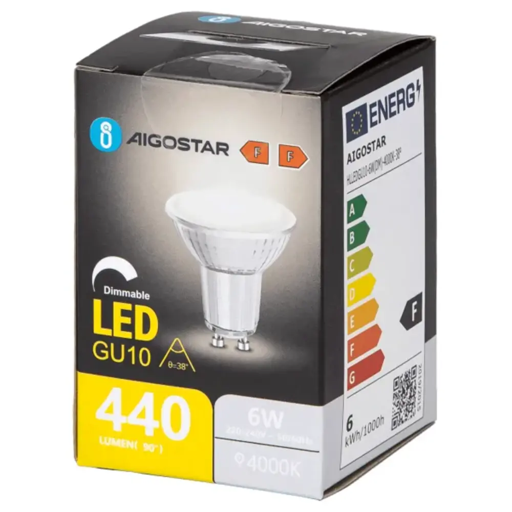 Aigostar LED spot GU10 dæmpbar - 6W erstatter 44W - Valgfri Lystemperatur - glas Aigostar LED spot GU10 dæmpbar - 6W erstatter 44W - Valgfri Lystemperatur - glas