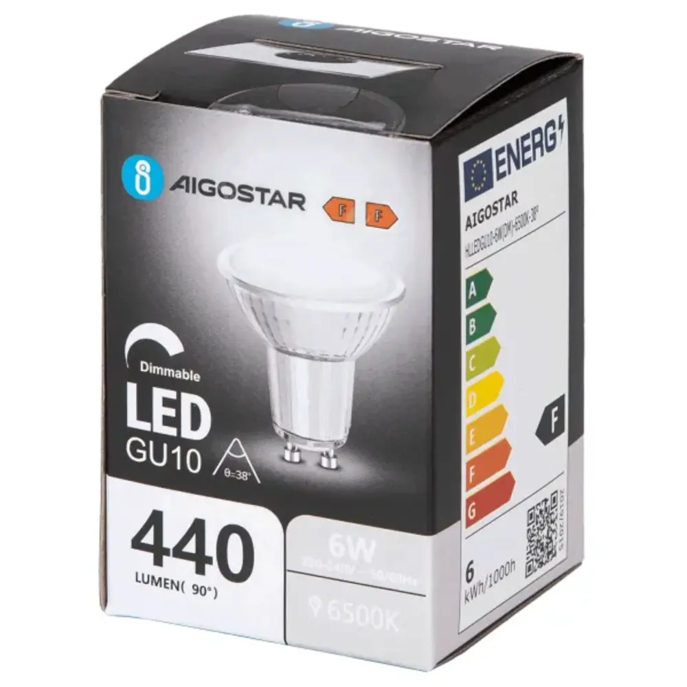 Aigostar LED spot GU10 dæmpbar - 6W erstatter 44W - Valgfri Lystemperatur - glas Aigostar LED spot GU10 dæmpbar - 6W erstatter 44W - Valgfri Lystemperatur - glas