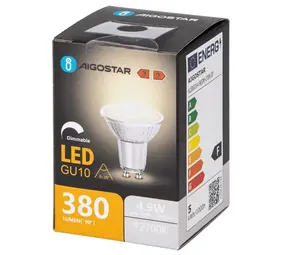 Aigostar LED spot GU10 dæmpbar - 4,9W erstatter 38W - Valgfri Lystemperatur - glas Aigostar LED spot GU10 dæmpbar - 4,9W erstatter 38W - Valgfri Lystemperatur - glas