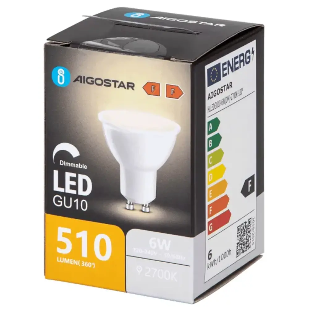 Aigostar LED spot GU10 dæmpbar - 6W erstatter 60W - Valgfri Lystemperatur