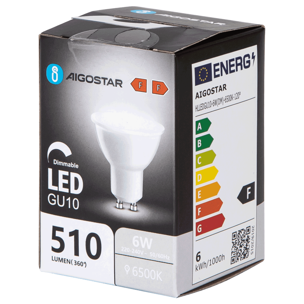 Aigostar LED spot GU10 dæmpbar - 6W erstatter 60W - Valgfri Lystemperatur