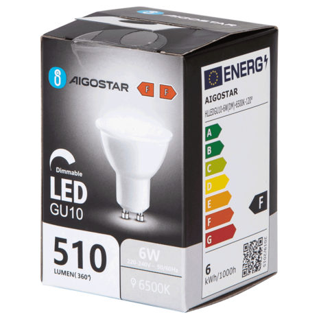 Aigostar LED spot GU10 dæmpbar - 6W erstatter 60W - Valgfri Lystemperatur