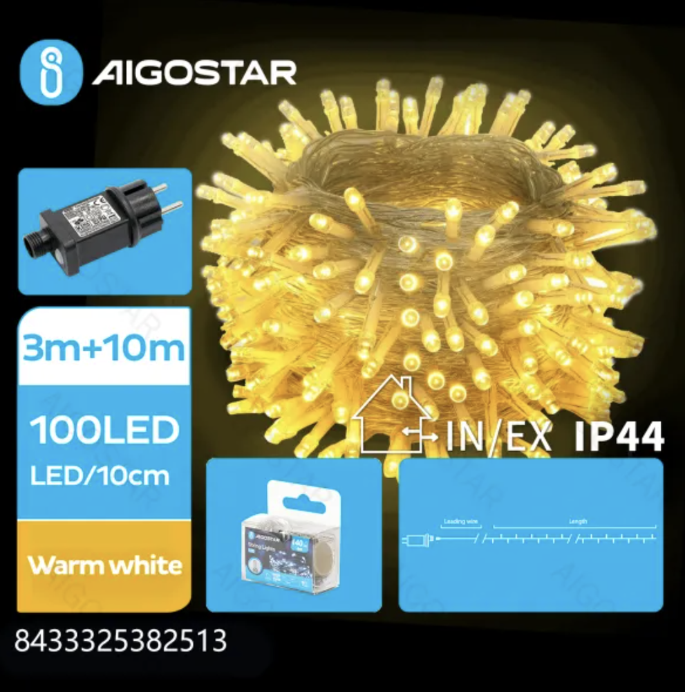 Aigostar LED-juleguirlande 300 LED'er - varm hvid 2700K - 5 meter - IP20 Indendørs belysning Aigostar LED-juleguirlande 300 LED'er - varm hvid 2700K - 5 meter - IP20 Indendørs belysning