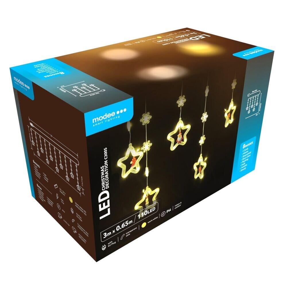 Modee Lighting LED-juledekoration - 110 LED'er - 3 meter - varm hvid - med adapter - IP44 vandtæt