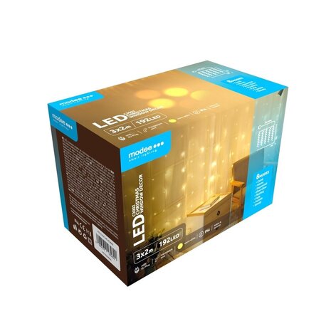 Modee Lighting LED-juledekoration til vindue - 192 LED'er - 3 x 2 meter - varm hvid - med adapter Modee Lighting LED-juledekoration til vindue - 192 LED'er - 3 x 2 meter - varm hvid - med adapter