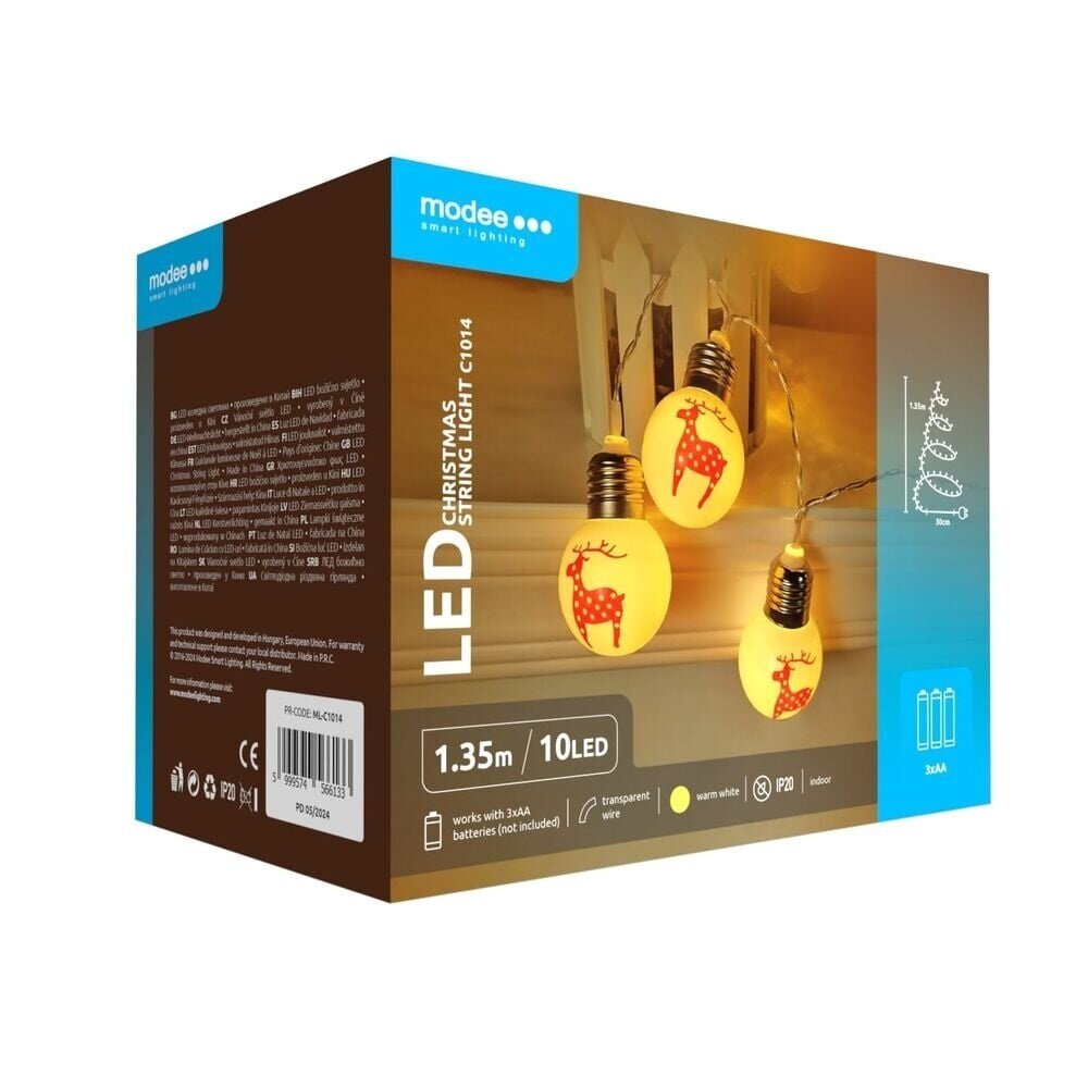Modee Lighting LED Lyskæde - 10 Kugler - Varm Hvid 2700K - 1,35 Meter - IP20 Vandafvisende - 3x AA Batterier Modee Lighting LED Lyskæde - 10 Kugler - Varm Hvid 2700K - 1,35 Meter - IP20 Vandafvisende - 3x AA Batterier