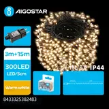 Aigostar LED-juleguirlande - 300 LED'er - varm hvid 2700K - 15 meter - IP44 vandtæt Aigostar LED-juleguirlande - 300 LED'er - varm hvid 2700K - 15 meter - IP44 vandtæt
