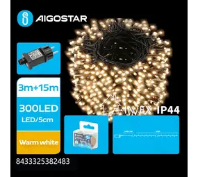 Aigostar LED-juleguirlande - 300 LED'er - varm hvid 2700K - 15 meter - IP44 vandtæt Aigostar LED-juleguirlande - 300 LED'er - varm hvid 2700K - 15 meter - IP44 vandtæt