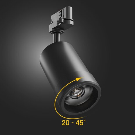 Spectrum LED Railspot PAVA BASIC - 20W - CCT 3000K/4000K/6000K - 111 lm/W - 20-45Â° Beam - IP20 - RA80 | 84x136x185mm - Sort - 3-faset