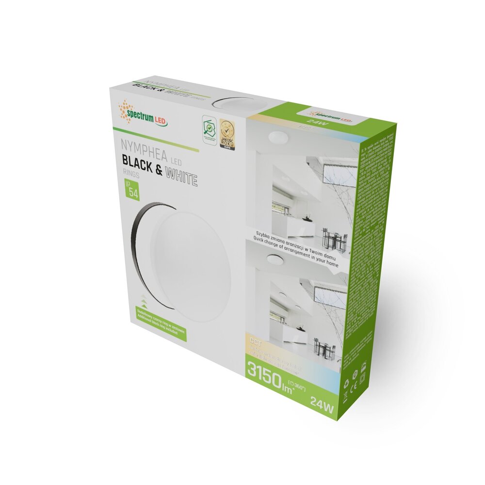 Spectrum LED loftslys NYMPHEA SORT & HVID RINGE - 24W - CCT 3000K/4000K/6000K - IP54 - 130 lm/W - 115° stråle - Hvid/Sort - Overflademontering Spectrum LED loftslys NYMPHEA SORT & HVID RINGE - 24W - CCT 3000K/4000K/6000K - IP54 - 130 lm/W - 115° stråle - Hvid/Sort - Overflademontering