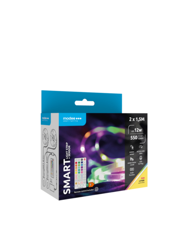 Modee LED Strip - 2x1,5m 12W - RGB+2700K - Komplet sæt - Inkl. fjernbetjening og sensor