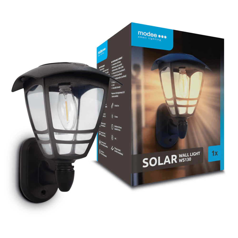 Modee LED Solcelle Væglampe - 3000K Varm hvid - WS130 Modee LED Solcelle Væglampe - 3000K Varm hvid - WS130