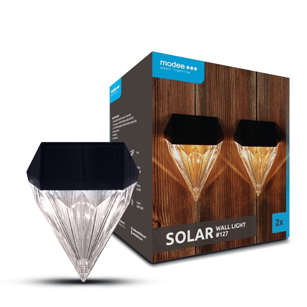 Modee LED Solcelle Væglampe med bevægelsessensor - 3000K Varm hvid - WS127 - 2 stk. Modee LED Solcelle Væglampe med bevægelsessensor - 3000K Varm hvid - WS127 - 2 stk.