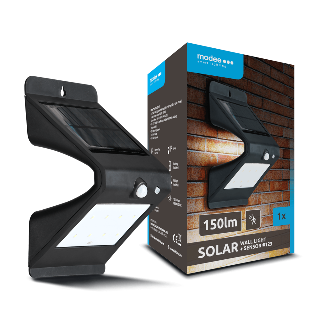 Modee LED Solcelle Væglampe med bevægelsessensor - 9000K Dagslys - 150lm - WS123 Modee LED Solcelle Væglampe med bevægelsessensor - 9000K Dagslys - 150lm - WS123