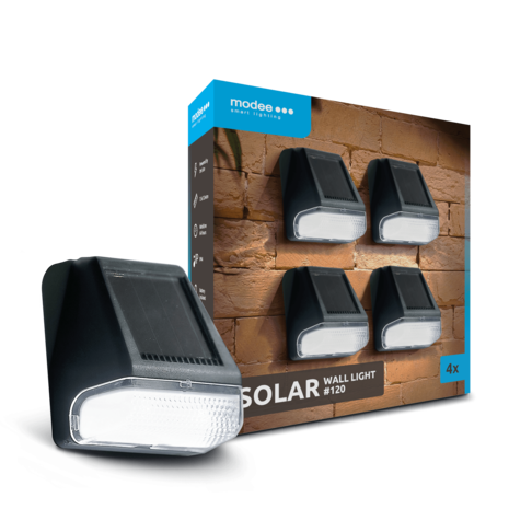 Modee LED Solcelle Væglampe - 7000K Dagslys - WS120 - 4 stk. Modee LED Solcelle Væglampe - 7000K Dagslys - WS120 - 4 stk.