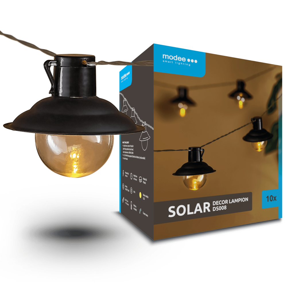 Modee LED Solcellelampe Lanterne 4,7m - 2700K Varm hvid - DS008 Modee LED Solcellelampe Lanterne 4,7m - 2700K Varm hvid - DS008