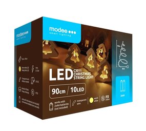 Modee Julelyskæde med Hvide Juletræer - 1,2 Meter - 10 LED'er - På Batteri